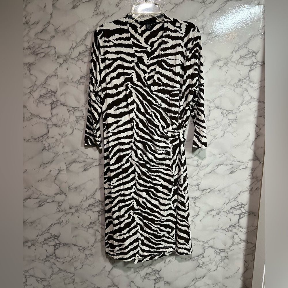 KENNETH COLE Zebra Print Wrap Front 3/4 Sleeve Dress Size S